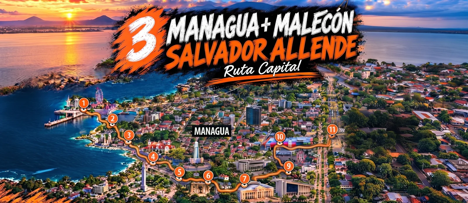 Mapa de la ruta Managua + Malecón Salvador Allende
